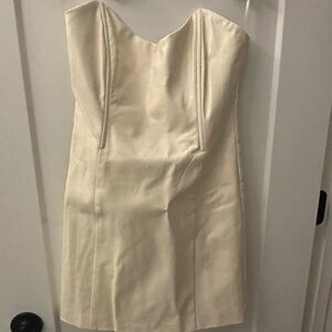 Meshki Elegant Cream Leather Strapless Dress